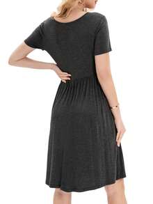 Solid A-line Dress - Dark Grey - View 2