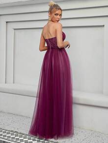 Contrast Lace Mesh Tube Bridesmaid Dress - Purple - View 2