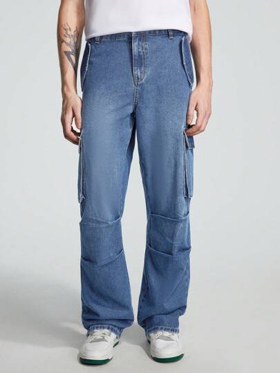 Street Life Hombres Jeans cargo con bolsillo lateral con solapa