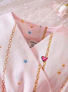 Bébé Fille Robe Château Imprimé À Manche Évasée