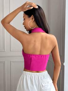 SHEIN EZwear Cổ áo Nút phía trước Mùa vụ Áo gi lê - Màu Hồng Tươi - Xem 2