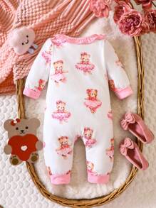 Baby Girl Cartoon Graphic Ruffle Trim Jumpsuit - White - View 2