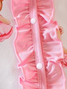 Baby Girl Cartoon Graphic Ruffle Trim Jumpsuit - White - View 4