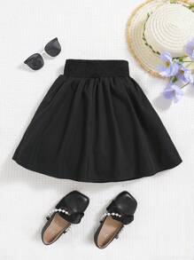 SHEIN Falda A-Line de doble botonadura y unicolor tejido para niña joven con adorno de lazo decorativo - Negro - Ver 2