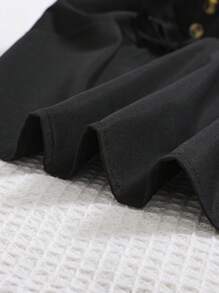 SHEIN Falda A-Line de doble botonadura y unicolor tejido para niña joven con adorno de lazo decorativo - Negro - Ver 3