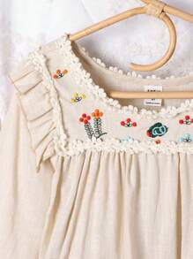 SHEIN Young Girl Floral Printed Princess Dress, Spring And Autumn - Apricot - View 5