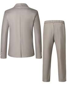 Manfinity Mode Men Solid Double Breasted Shawl Collar Blazer & Suit Trousers - Light Grey - View 2