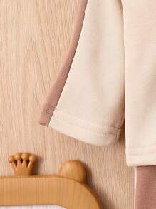 男嬰小熊印花拼接側邊接縫POLO衫和褲子&包 - 杏色 - 查看 6