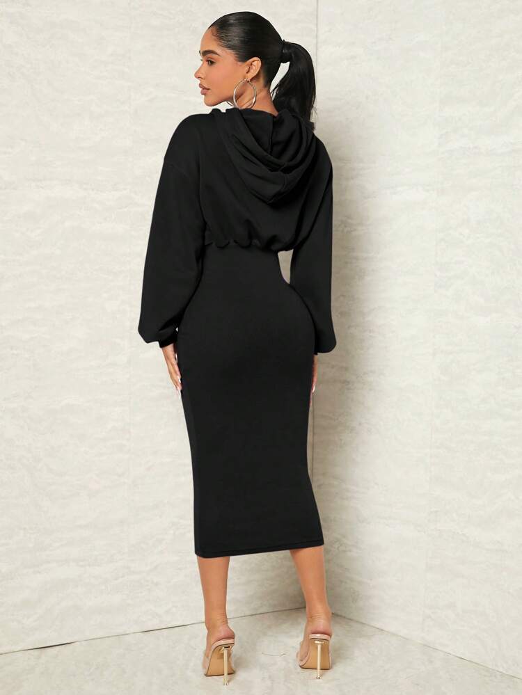 Drop Shoulder Drawstring Hoodie Dress In Fall/Winter