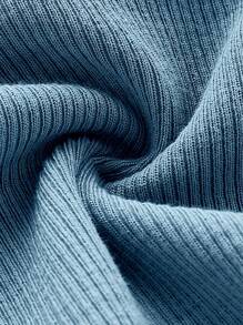 SHEIN ICON 純色針織女性簡約無肩帶上衣,適用於日常或度假 - 霧霾藍 - 查看 4