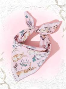 ROMWE Kawaii 1pc Cartoon Rabbit & Leaf Print Scarf Cute - Multicolor - View 1
