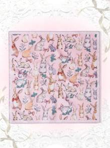 ROMWE Kawaii 1pc Cartoon Rabbit & Leaf Print Scarf Cute - Multicolor - View 4