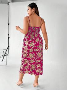SHEIN Clasi 大碼印花高衩吊帶洋裝 - 玫紅色 - 查看 2
