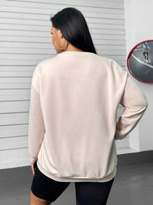 SHEIN MOOSTA Plus Letter & Butterfly Print Drop Shoulder Sweatshirt Pullover Fall Sweatshirt - Apricot - View 2
