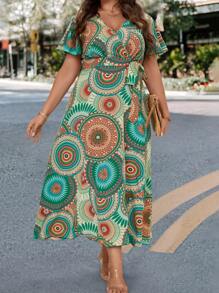 SHEIN Clasi Hơn In Mandala Váy có thắt lưng - Nhiều màu - Xem 3