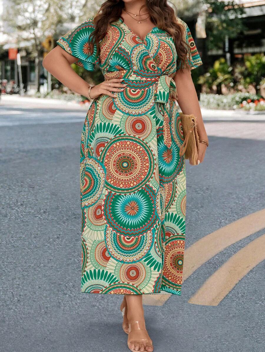 SHEIN Clasi Hơn In Mandala Váy có thắt lưng - Nhiều màu - Xem 1