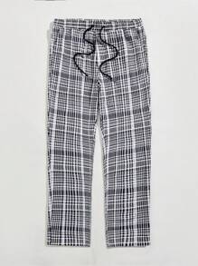 Manfinity Homme 男士格紋腰部抽繩長褲