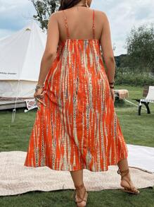 SHEIN LUNE 大码波西米亚风扎染吊带连衣裙，适合夏季 - 橘色 - 查看 2