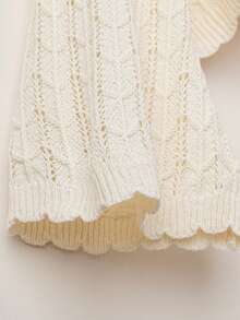 SHEIN LUNE Plus Pointelle Knit Drop Shoulder Cardigan - Beige - View 3