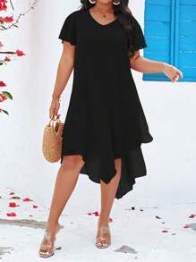 Celure 大碼素色不對稱下擺洋裝 - 黑色 - 查看 4