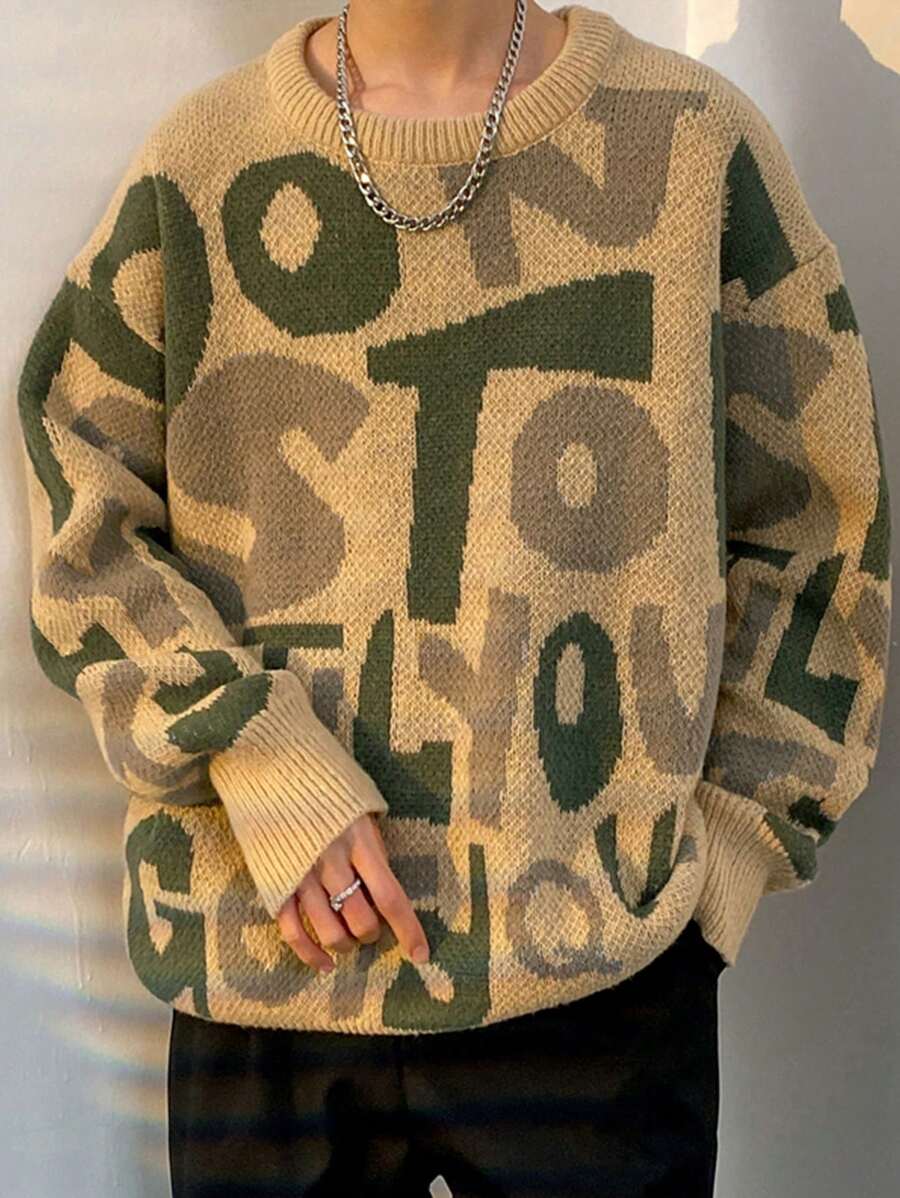 Áo len nam Lá thư Giải trí - Màu Khaki - Xem 1