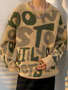 Áo len nam Lá thư Giải trí - Màu Khaki - Xem 4