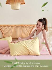 ChillTech 3pcs bamboo fiber antibacterial and breathable fitted sheet set, fitted sheet*1, pillowcase*2 - Pink - View 5