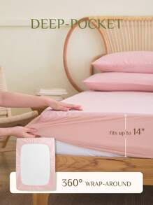 ChillTech 3pcs bamboo fiber antibacterial and breathable fitted sheet set, fitted sheet*1, pillowcase*2 - Pink - View 7