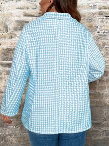 SHEIN LUNE 大碼千鳥格印花開門襟西裝外套 - 藍白色 - 查看 2