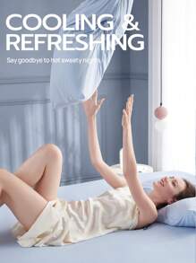 ChillTech 3pcs Premium Percale Ultra-Cooling Fiber Summer Knitted Fitted Sheet Set, High Q-max Value, Fitted Sheet*1, Pillowcase*2 - Blue - View 4