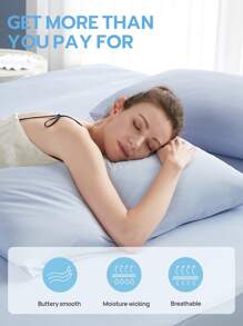 ChillTech 3pcs Premium Percale Ultra-Cooling Fiber Summer Knitted Fitted Sheet Set, High Q-max Value, Fitted Sheet*1, Pillowcase*2 - Blue - View 7