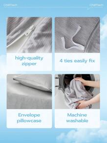 ChillTech 3pcs Geometric Stripe Continuous Ultra-Cooling knitted bedding duvet cover set, high Q-max value, breathable and skin-friendly, quilt cover*1, pillowcase*2 - Grey - View 12