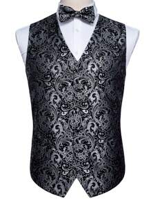 情人節男士花卉印花背心,不含襯衫 - 黑色 - 查看 1