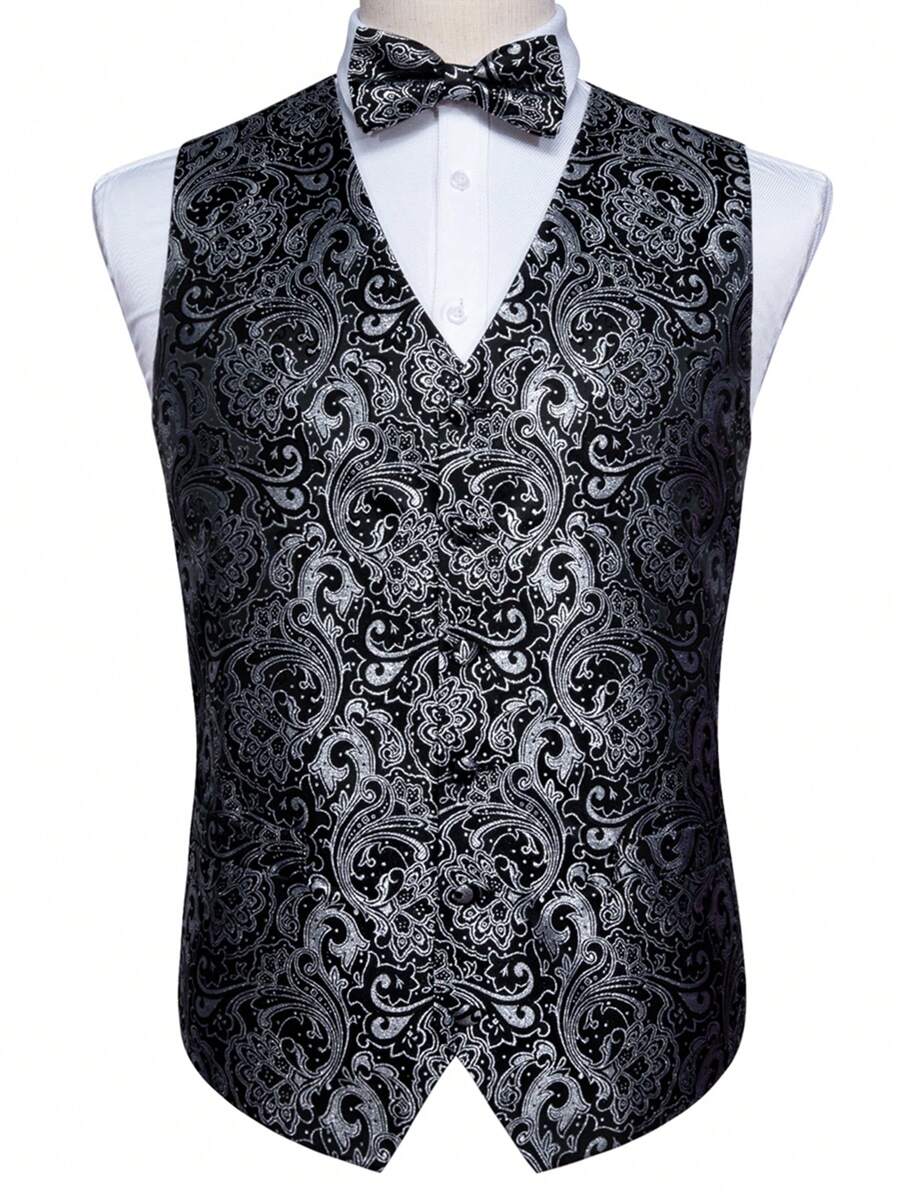 情人節男士花卉印花背心,不含襯衫 - 黑色 - 查看 1