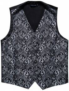 情人節男士花卉印花背心,不含襯衫 - 黑色 - 查看 4