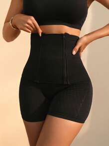 SHEIN 素色拉鏈開襟腰封 - 黑色 - 查看 5