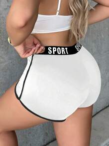 SHEIN SXY Letter Graphic Contrast Binding Track Shorts - White - View 2
