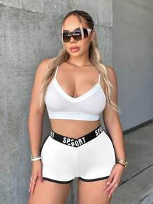 SHEIN SXY Letter Graphic Contrast Binding Track Shorts - White - View 4