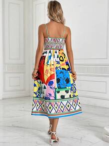 SHEIN LUNE 幾何印花吊帶連衣裙 - 寶藍色 - 查看 2