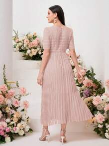 Modelyn 雞心領口泡泡袖百褶下擺連衣裙 - 藕粉色 - 查看 2