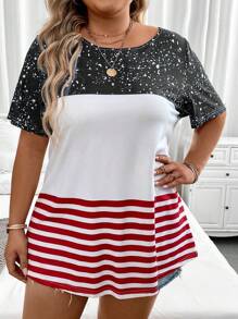 SHEIN LUNE Plus Colorblock & Striped Tee