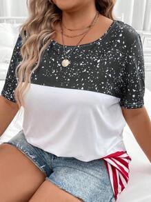 SHEIN LUNE Plus Colorblock & Striped Tee