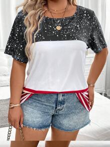 SHEIN LUNE Plus Colorblock & Striped Tee