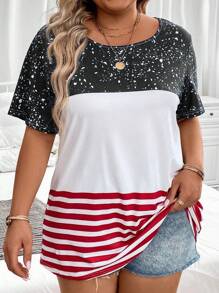 SHEIN LUNE Plus Colorblock & Striped Tee