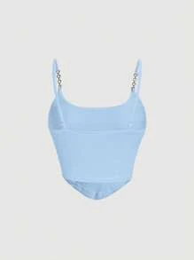 SHEIN MOD Solid Chain Detail Cami Top - Baby Blue - View 2