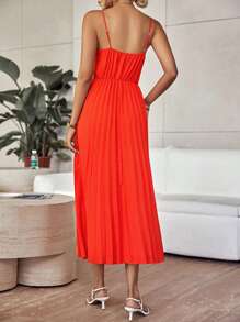 SHEIN Privé Draped Collar Pleated Hem Cami Dress - Burnt Orange - View 2