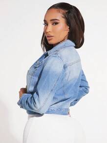 SHEIN SXY Flap Pocket Button Front Denim Jacket - Light Wash - View 2