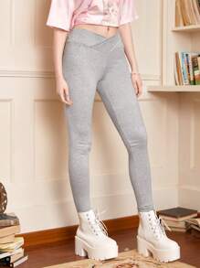 ROMWE Solid V Cut Waistband Leggings