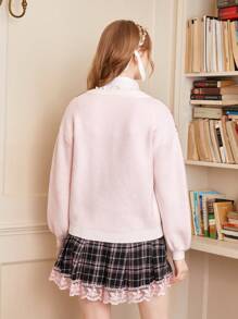 ROMWE J-Fashion 菱形印花落肩袖套頭毛衣 - 粉色 - 查看 2