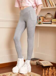ROMWE Solid V Cut Waistband Leggings